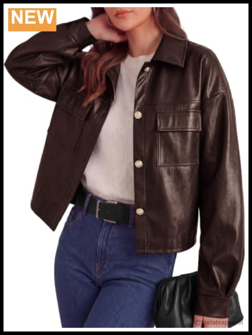Women's Faux Leather Button Down Bomber Jacket Cropped